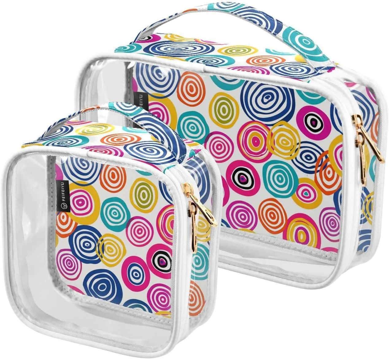 MNSRUU Clear Makeup Bags Circle Color Toiletry Bag for Women 2 PCS Waterproof Clear Bags Clear Travel Toiletry Bag Small Cosmetic Makeup Bag, Carry on Airport Airline Compliant Bag