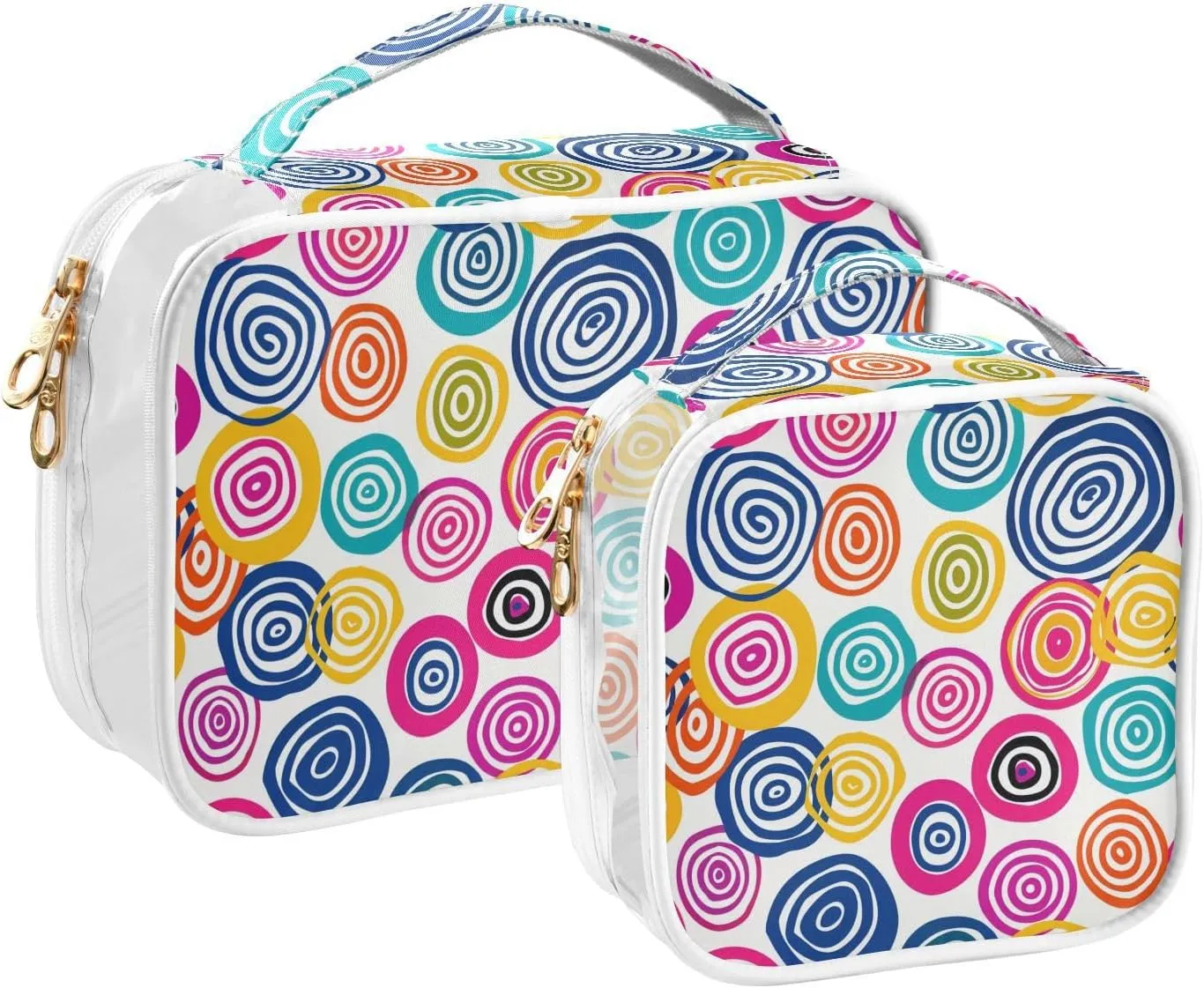 MNSRUU Clear Makeup Bags Circle Color Toiletry Bag for Women 2 PCS Waterproof Clear Bags Clear Travel Toiletry Bag Small Cosmetic Makeup Bag, Carry on Airport Airline Compliant Bag