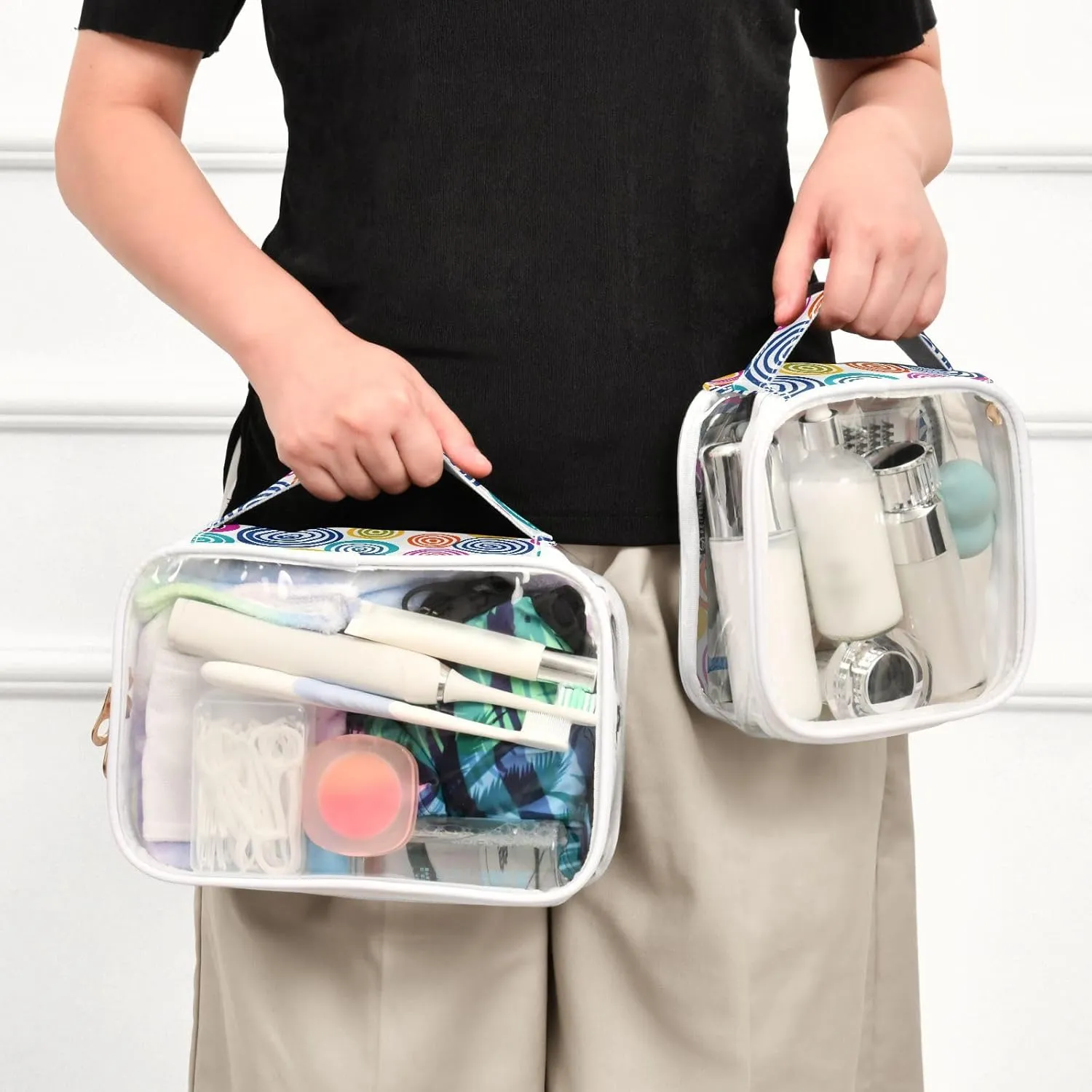 MNSRUU Clear Makeup Bags Circle Color Toiletry Bag for Women 2 PCS Waterproof Clear Bags Clear Travel Toiletry Bag Small Cosmetic Makeup Bag, Carry on Airport Airline Compliant Bag