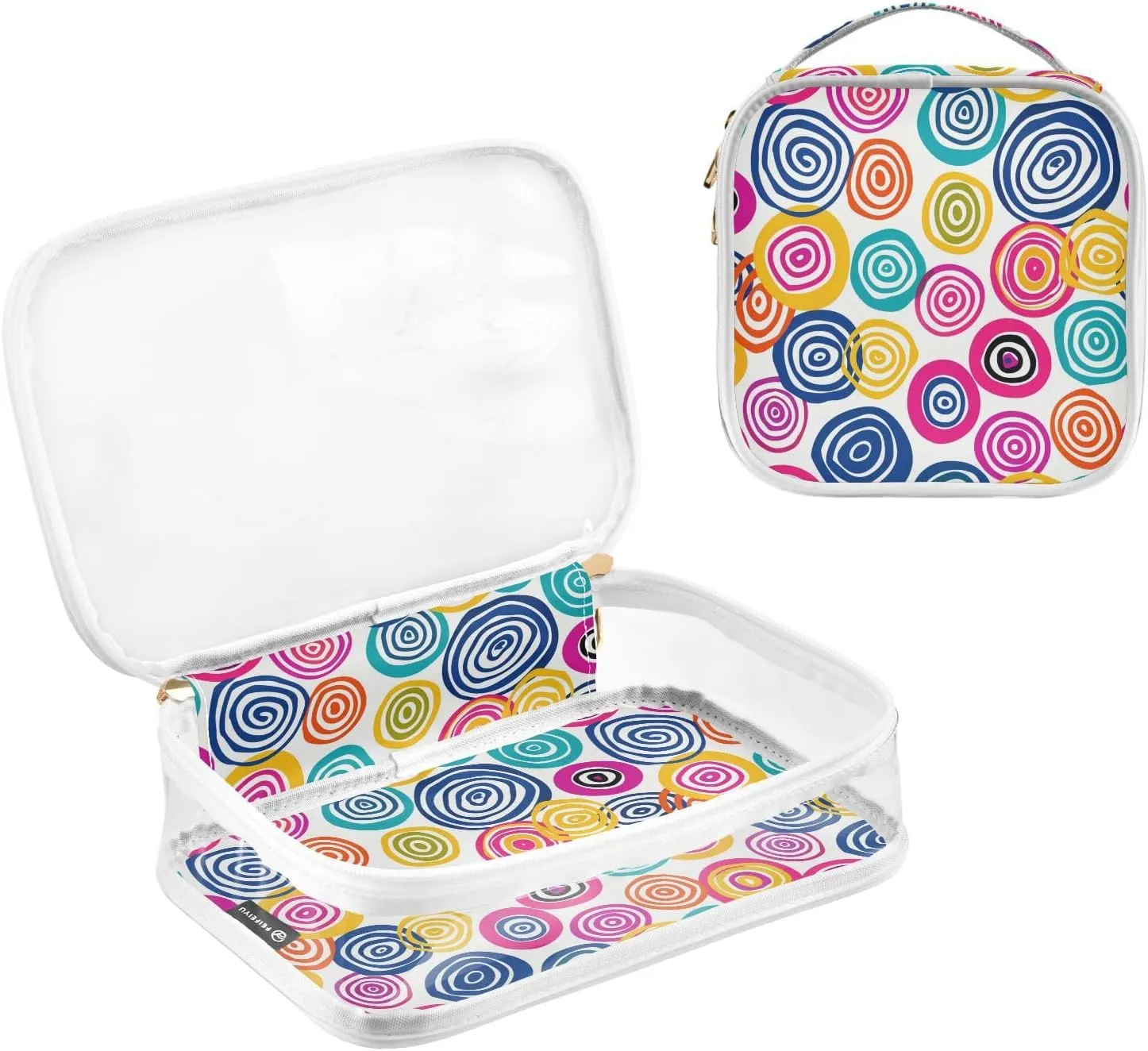 MNSRUU Clear Makeup Bags Circle Color Toiletry Bag for Women 2 PCS Waterproof Clear Bags Clear Travel Toiletry Bag Small Cosmetic Makeup Bag, Carry on Airport Airline Compliant Bag