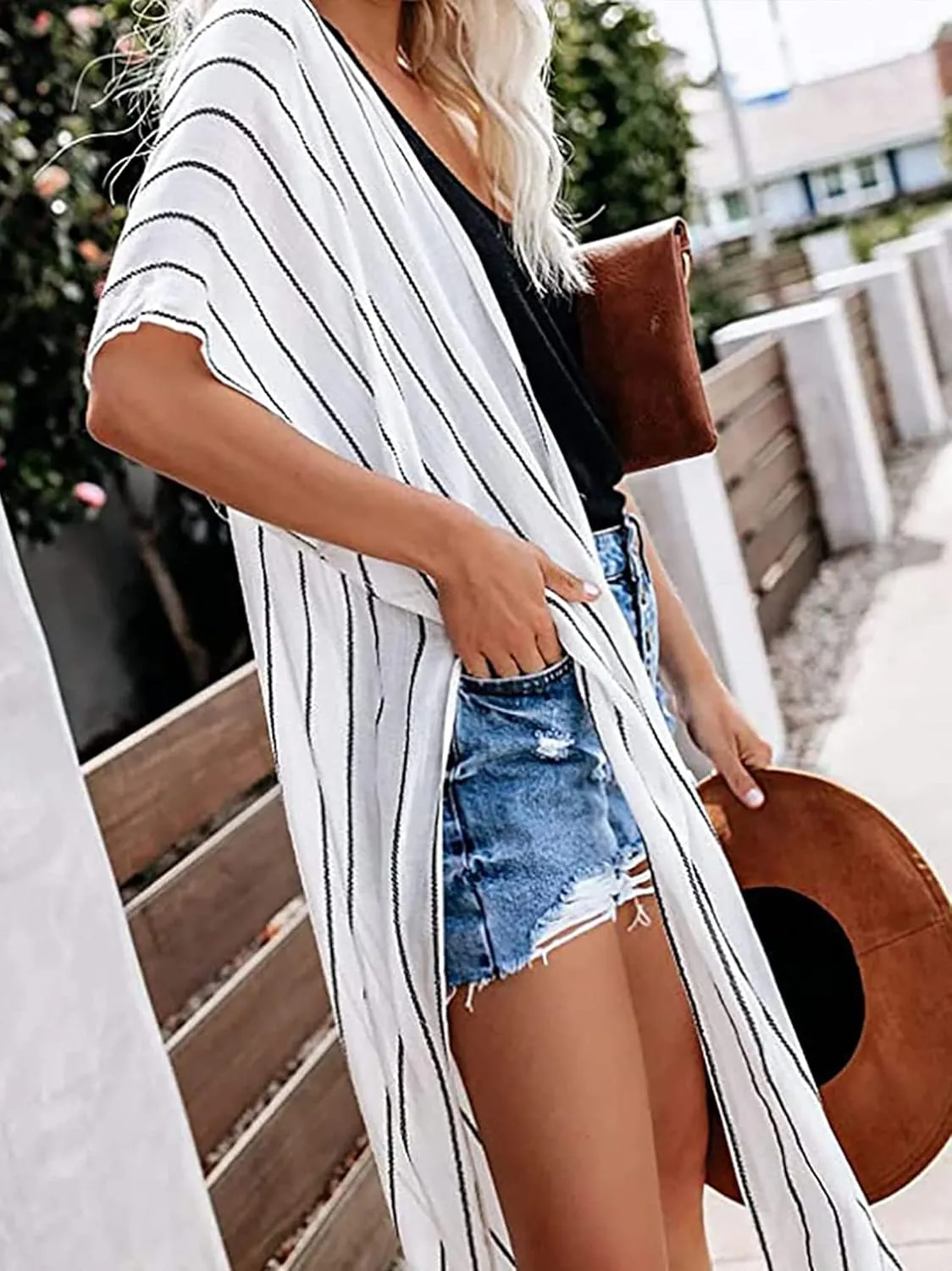 Moss Rose Women's Beach Cover up Swimsuit Kimono with Bohemian Floral Print, Loose Casual Resort Wear