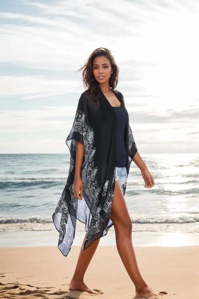 Moss Rose Women's Beach Cover up Swimsuit Kimono with Bohemian Floral Print, Loose Casual Resort Wear