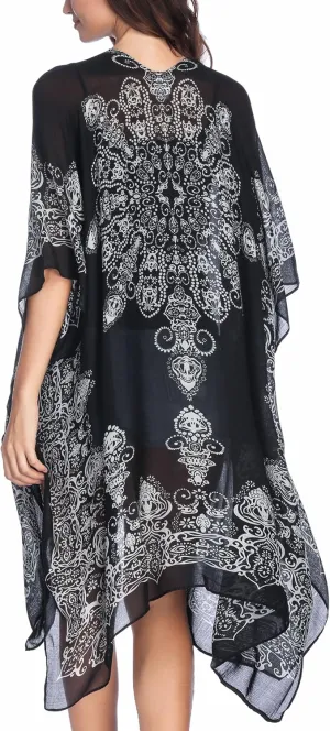 Moss Rose Women's Beach Cover up Swimsuit Kimono with Bohemian Floral Print, Loose Casual Resort Wear
