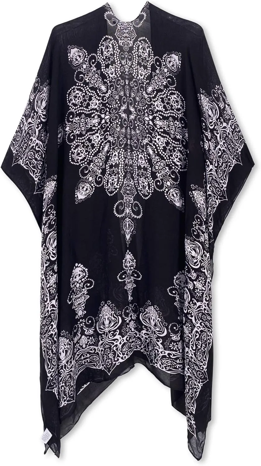Moss Rose Women's Beach Cover up Swimsuit Kimono with Bohemian Floral Print, Loose Casual Resort Wear