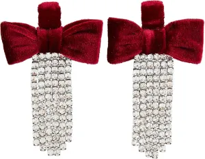 Mud Pie Women's Velvet Bow Earrings, Red, One Size
