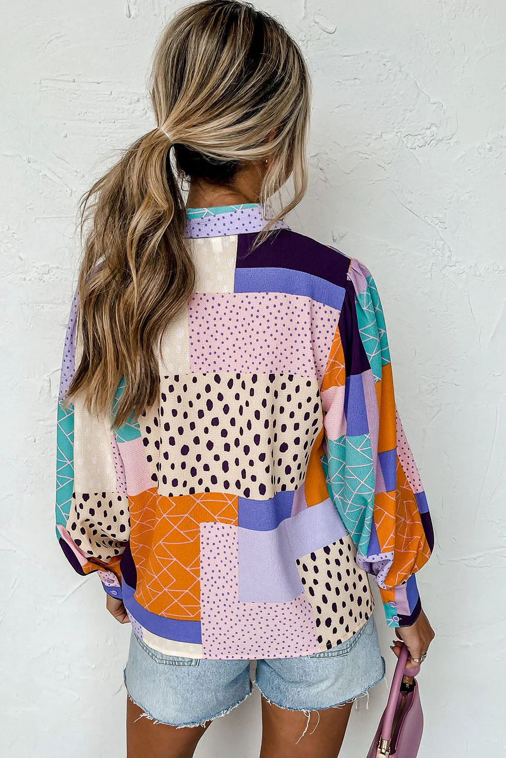 Multicolor Mixed Print Button Front Cuffed Sleeve Shirts