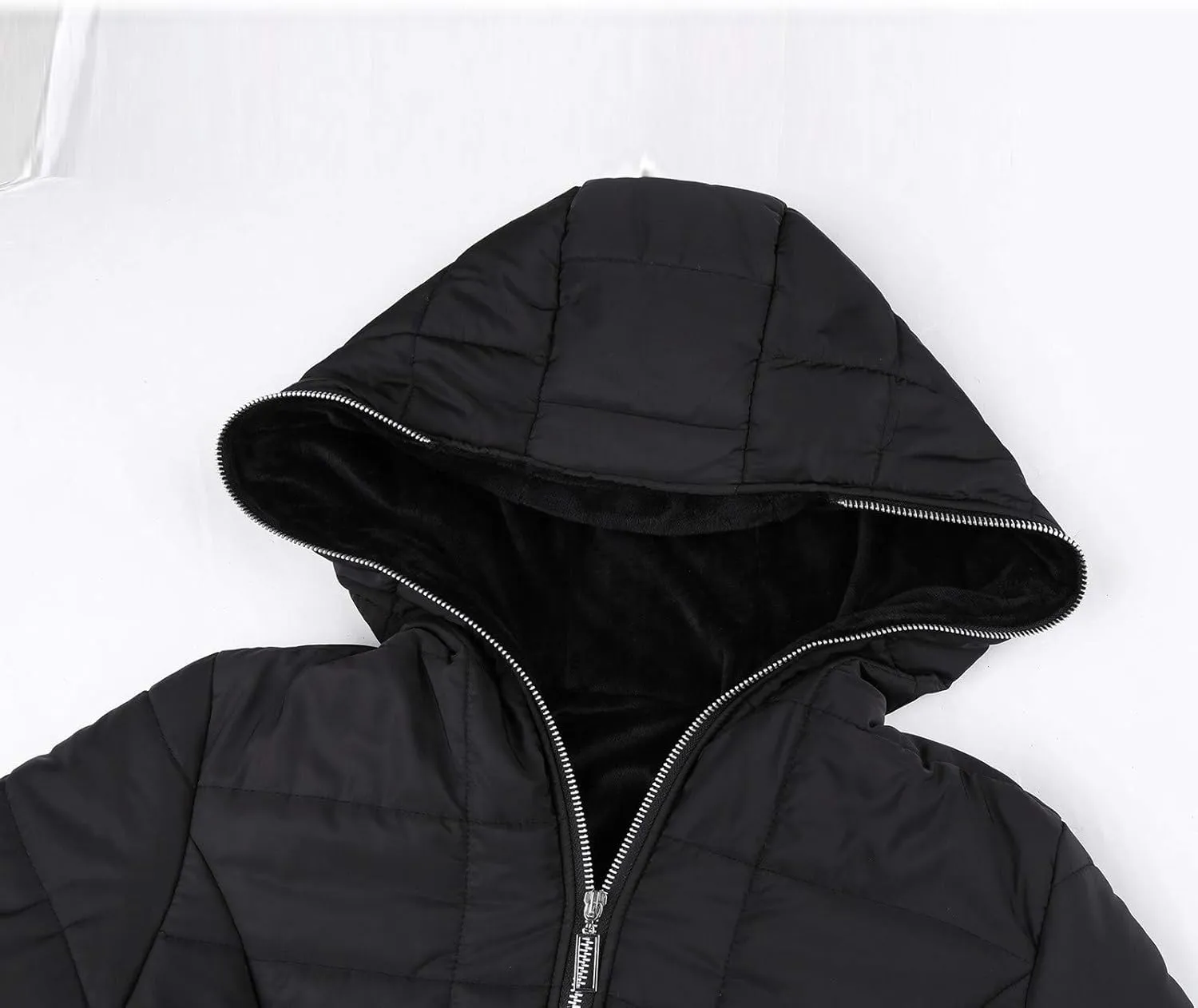 NaRHbrg Women's Vegan Down Hooded Jacket, Maxi Long Puffer Winter Warm Coat, Ladies Zip Water-Resistant Thicken Parka Outwear