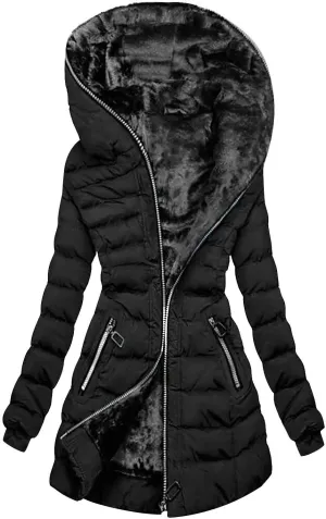 NaRHbrg Women's Vegan Down Hooded Jacket, Maxi Long Puffer Winter Warm Coat, Ladies Zip Water-Resistant Thicken Parka Outwear