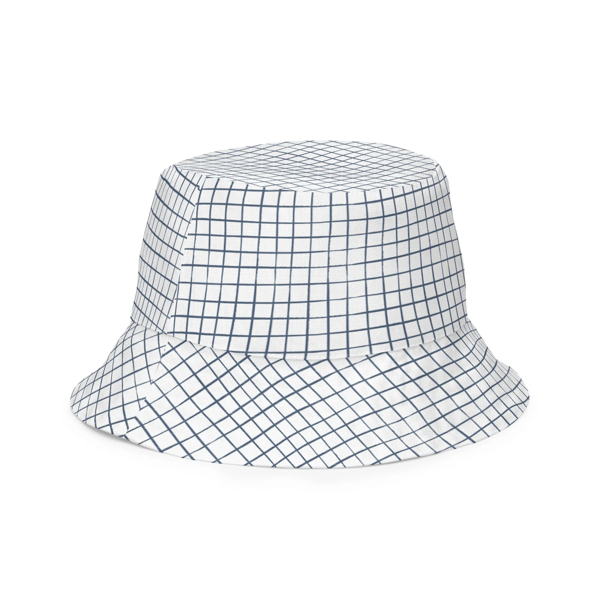 Navy & White Checkered Reversible Bucket Hat, Unisex (S/M, L/XL)