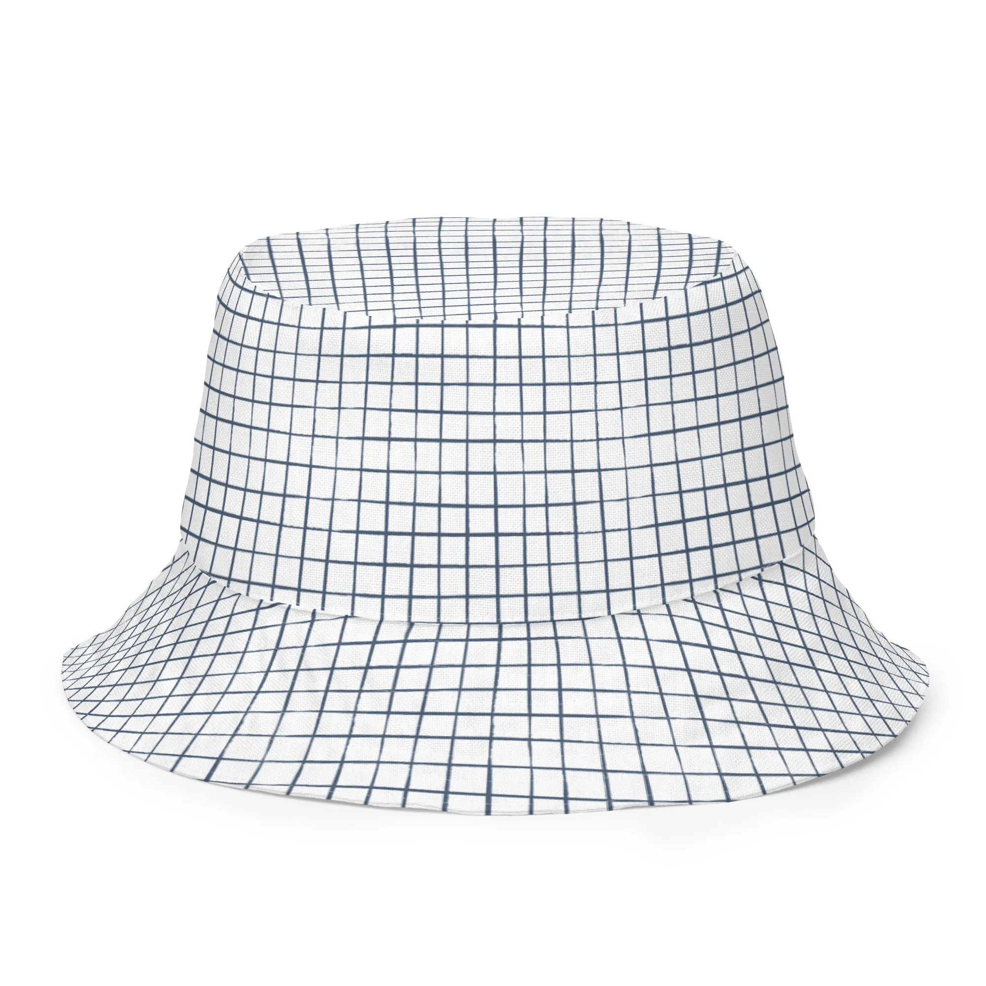 Navy & White Checkered Reversible Bucket Hat, Unisex (S/M, L/XL)