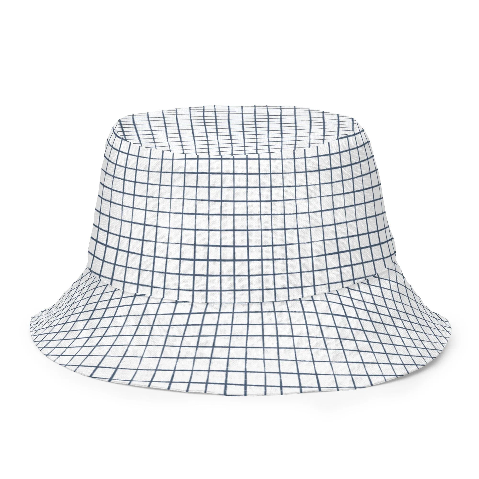 Navy & White Checkered Reversible Bucket Hat, Unisex (S/M, L/XL)