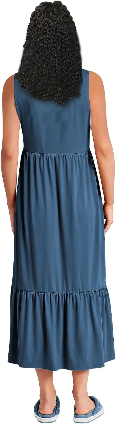 Negash Maxi Dresses for Women 2023 - Sleeveless Casual Dress with Pockets Crewneck Swing Sundress, Beach Travel and Daily