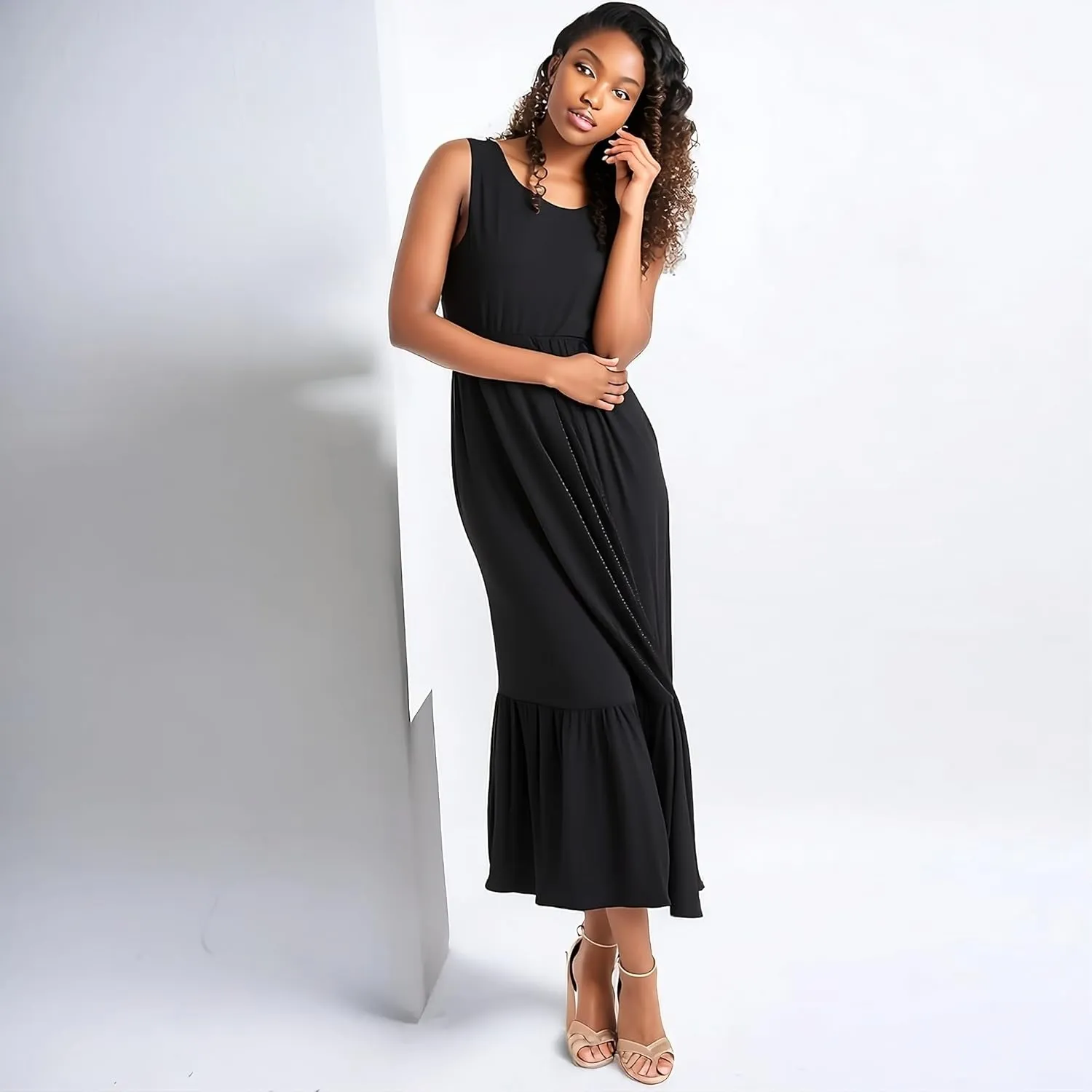 Negash Maxi Dresses for Women 2023 - Sleeveless Casual Dress with Pockets Crewneck Swing Sundress, Beach Travel and Daily