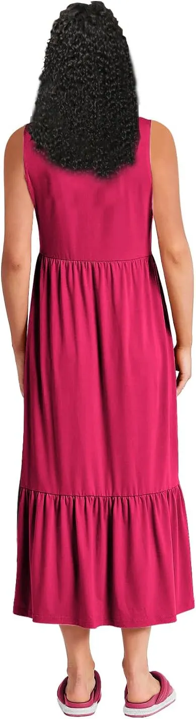 Negash Maxi Dresses for Women 2023 - Sleeveless Casual Dress with Pockets Crewneck Swing Sundress, Beach Travel and Daily