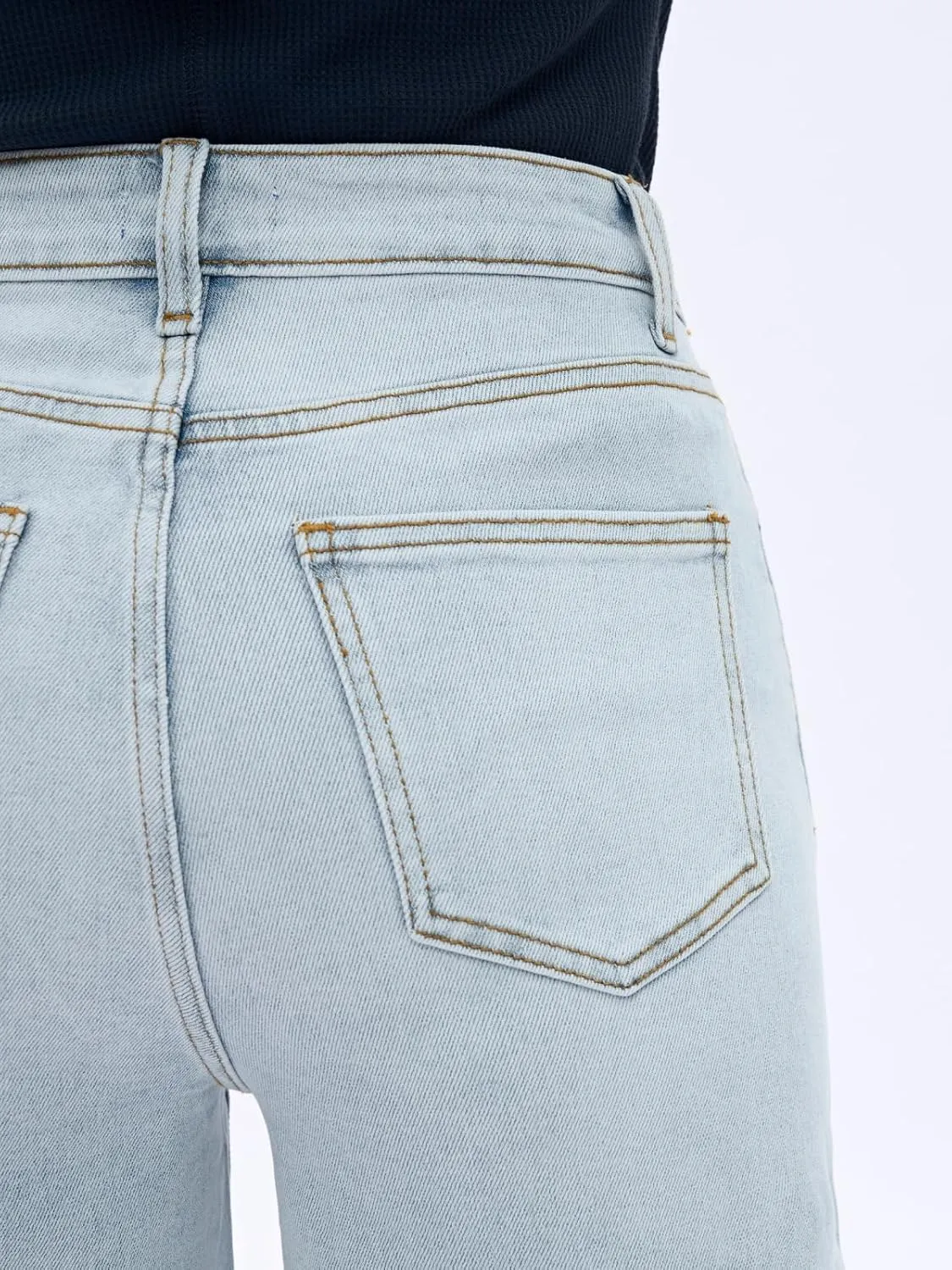 ONESO Mid-Low Rise Baggy Jeans Wide Leg for Women Distressed Pants Stretchy Bottom Lady Basic Comfortable Denim