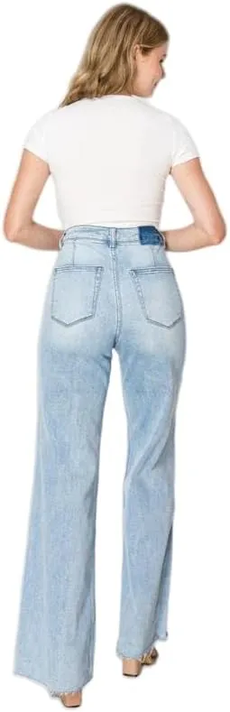 ONESO Mid-Low Rise Baggy Jeans Wide Leg for Women Distressed Pants Stretchy Bottom Lady Basic Comfortable Denim