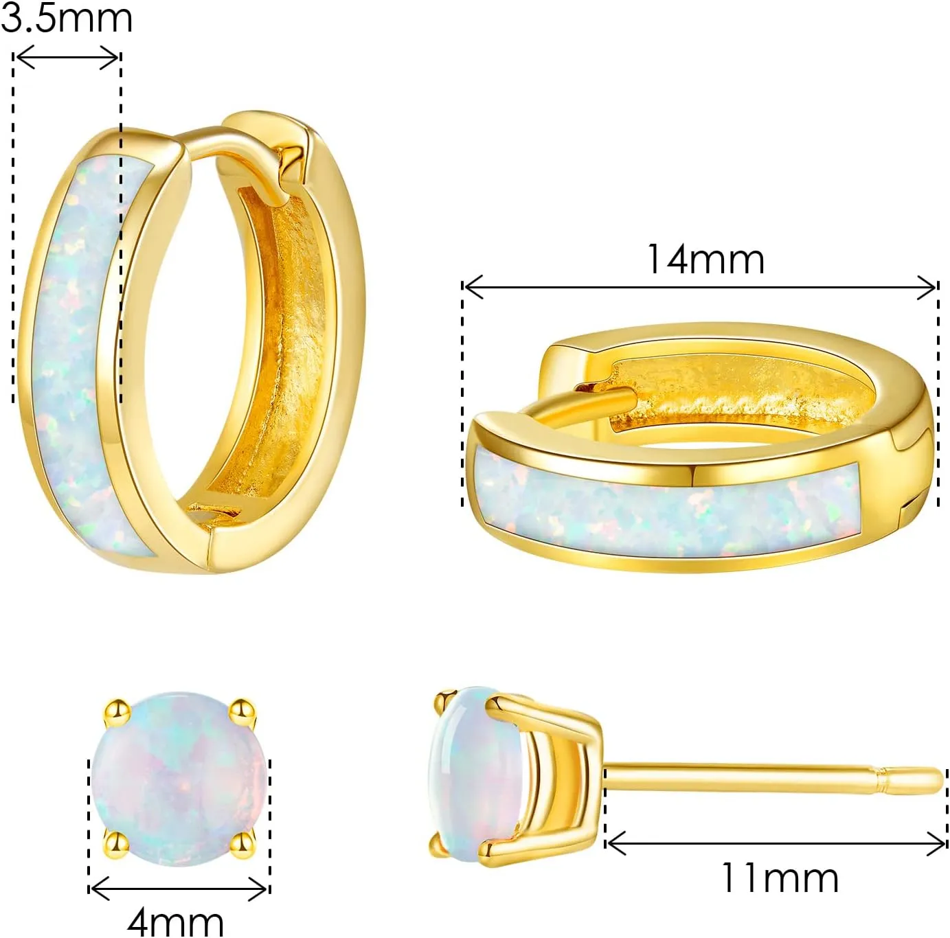 Opal Stud Huggie Hoop Earrings: Hypoallergenic 14K Gold/Silver/Rose Gold Plated Small Hoop Earrings for Women Sensitive Ears