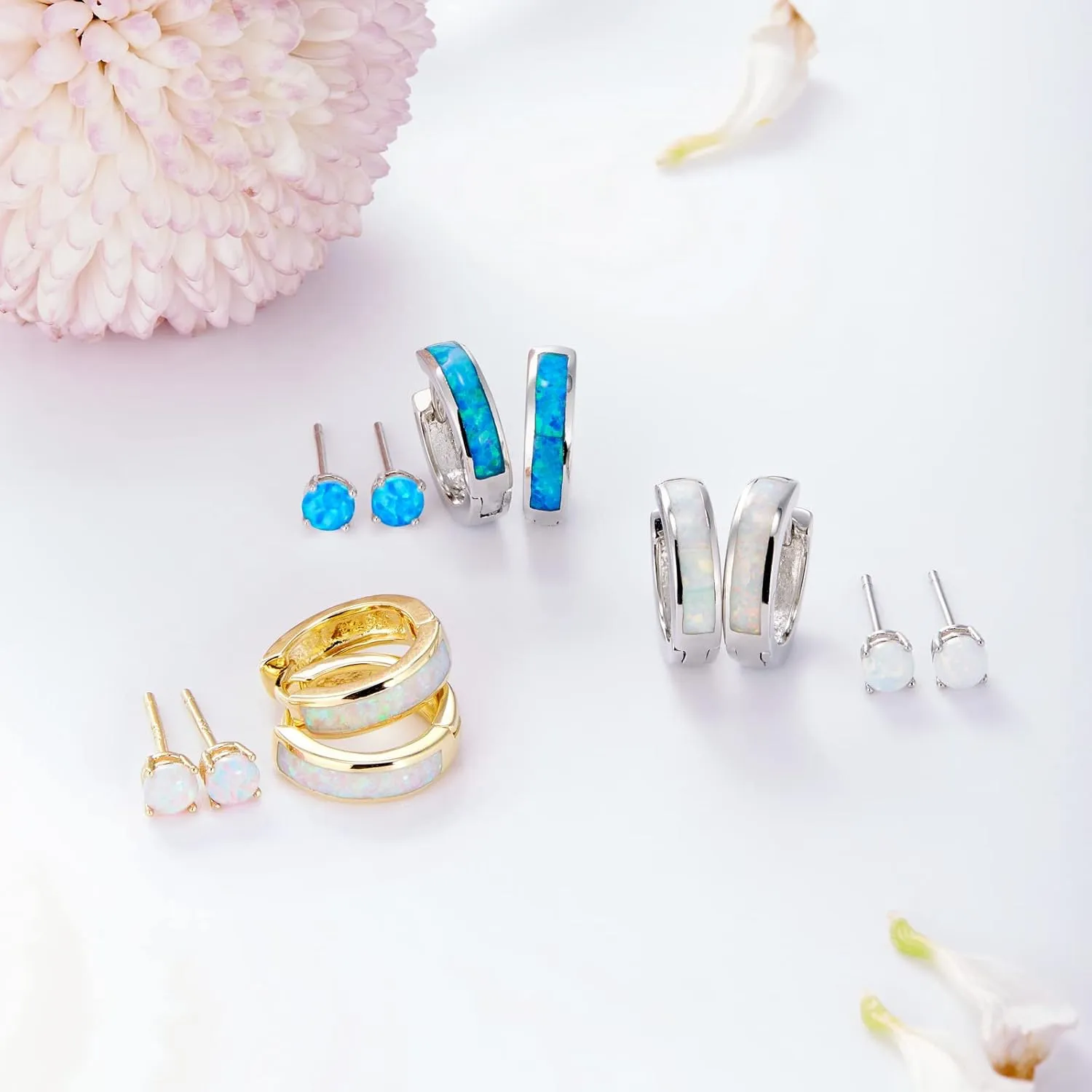 Opal Stud Huggie Hoop Earrings: Hypoallergenic 14K Gold/Silver/Rose Gold Plated Small Hoop Earrings for Women Sensitive Ears