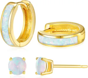 Opal Stud Huggie Hoop Earrings: Hypoallergenic 14K Gold/Silver/Rose Gold Plated Small Hoop Earrings for Women Sensitive Ears