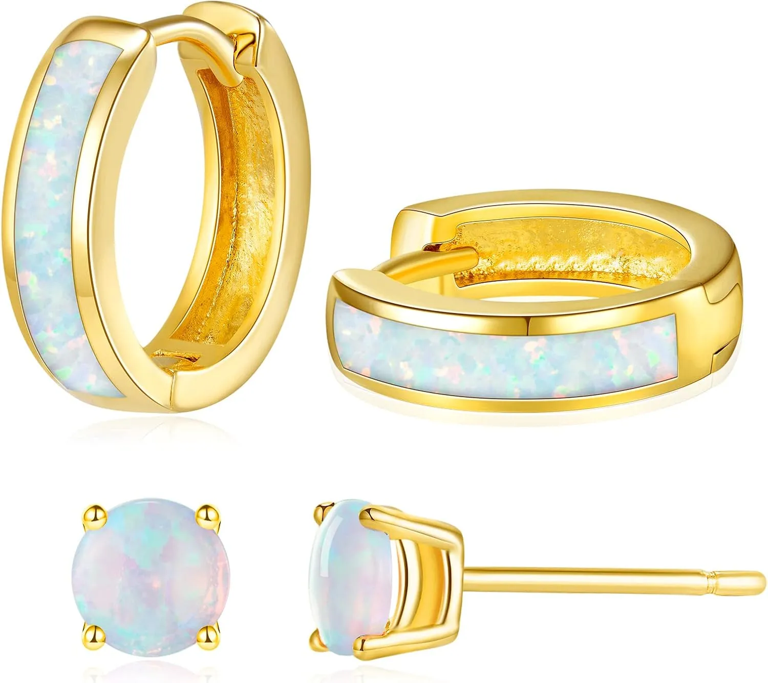 Opal Stud Huggie Hoop Earrings: Hypoallergenic 14K Gold/Silver/Rose Gold Plated Small Hoop Earrings for Women Sensitive Ears