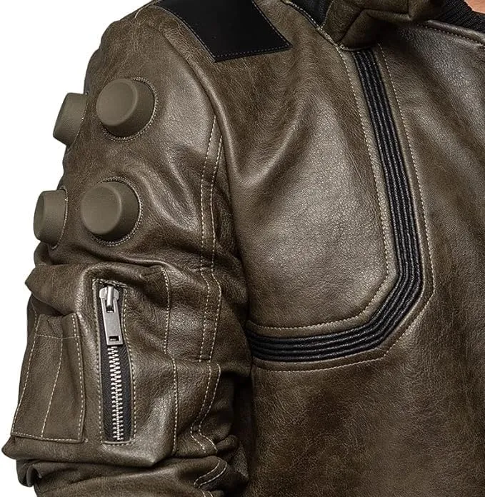 Original Charcoal Black Ultimate Samurai Punk Gaming Bomber Leather Cosplay Jacket - Men's Cyborg Black Cyber Jacket