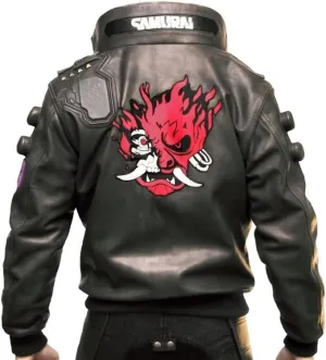 Original Charcoal Black Ultimate Samurai Punk Gaming Bomber Leather Cosplay Jacket - Men's Cyborg Black Cyber Jacket