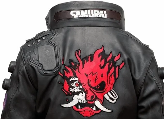Original Charcoal Black Ultimate Samurai Punk Gaming Bomber Leather Cosplay Jacket - Men's Cyborg Black Cyber Jacket