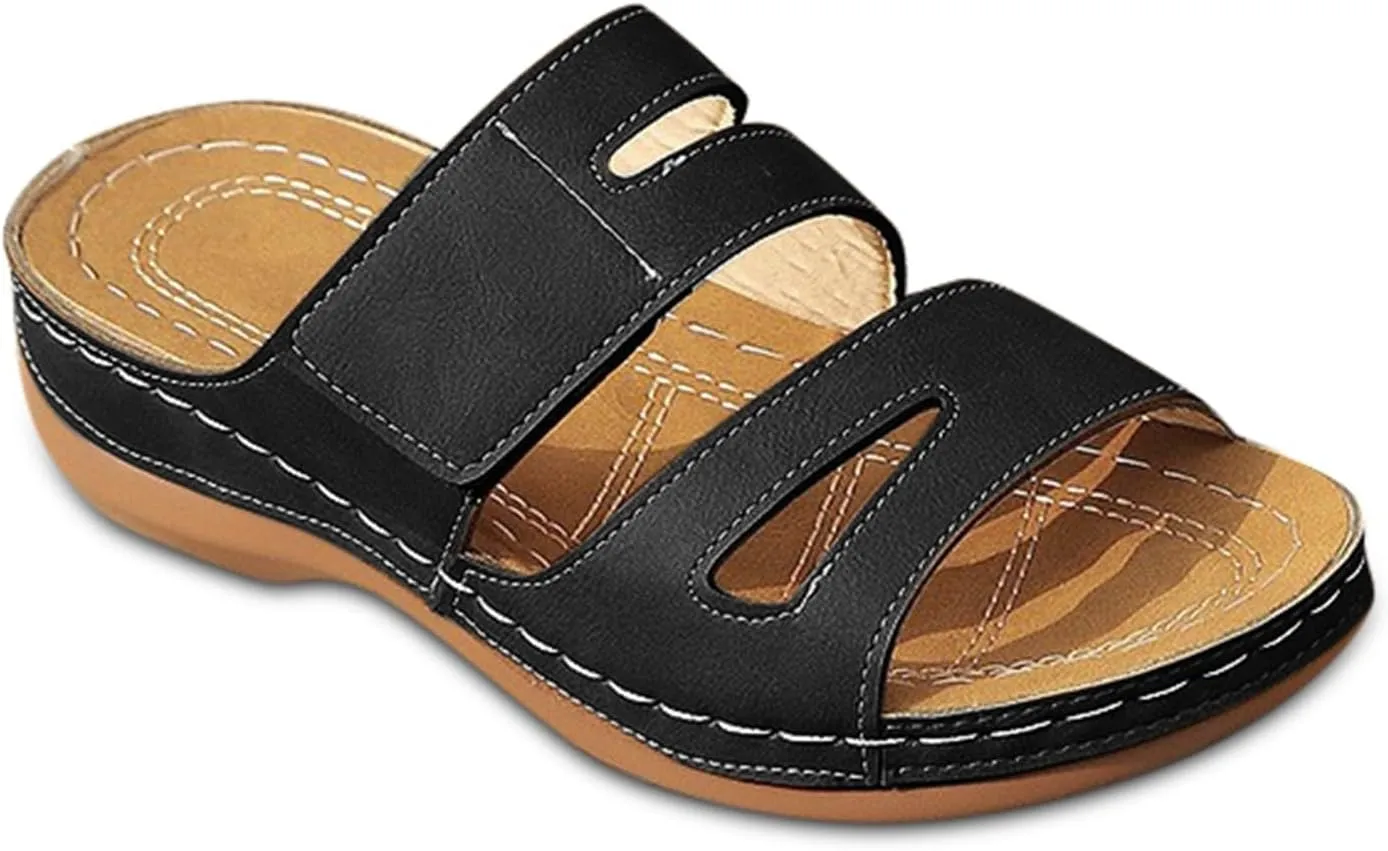 Orthopedic Sandals for Women Low Wedge Slip on Sandals with Arch Support Dressy Casual 2025 Summer Vacation Slippers