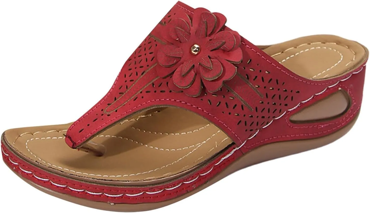 Orthopedic Sandals for Women Summer Comfortable Arch Support 3D Hollow Flower Wedge 2025 Slippers Slip On Platform Flip Flops Beach Shoes Dressy Orthotic Plantar Fasciitis Ladies Shoe