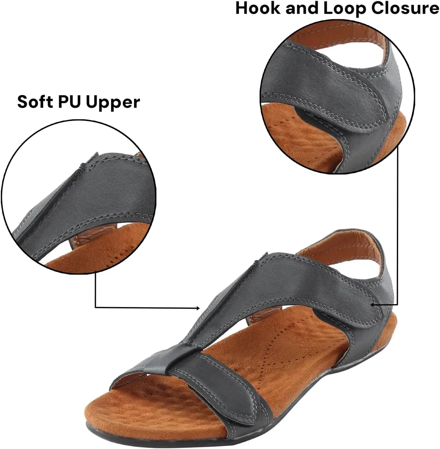 Orthopedic Sandals for Womens Dressy Summer T-Strap Walking Comfortable Soft Cushion Outdoor Flat Beach Arch Support Shoes 2025 Wedge Non Slip Flip Flops PU Leather T-Strap Sandal Dress Flats