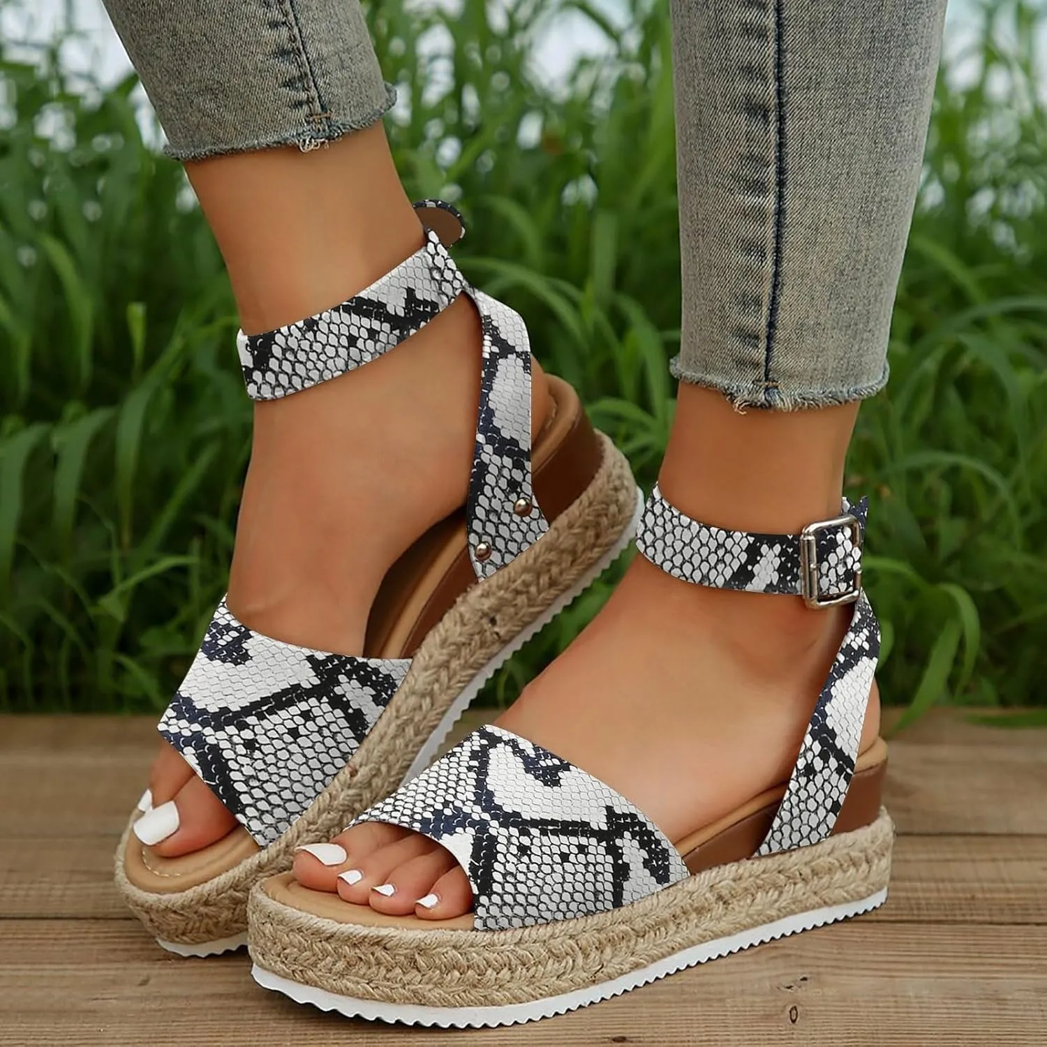 Orthopedic Wedge Sandals for Women 2025 Summer Dressy Flat Open Toe Ankle Strap Espadrilles Boho Comfortable Casual Strappy Slip on Wedges Shoes