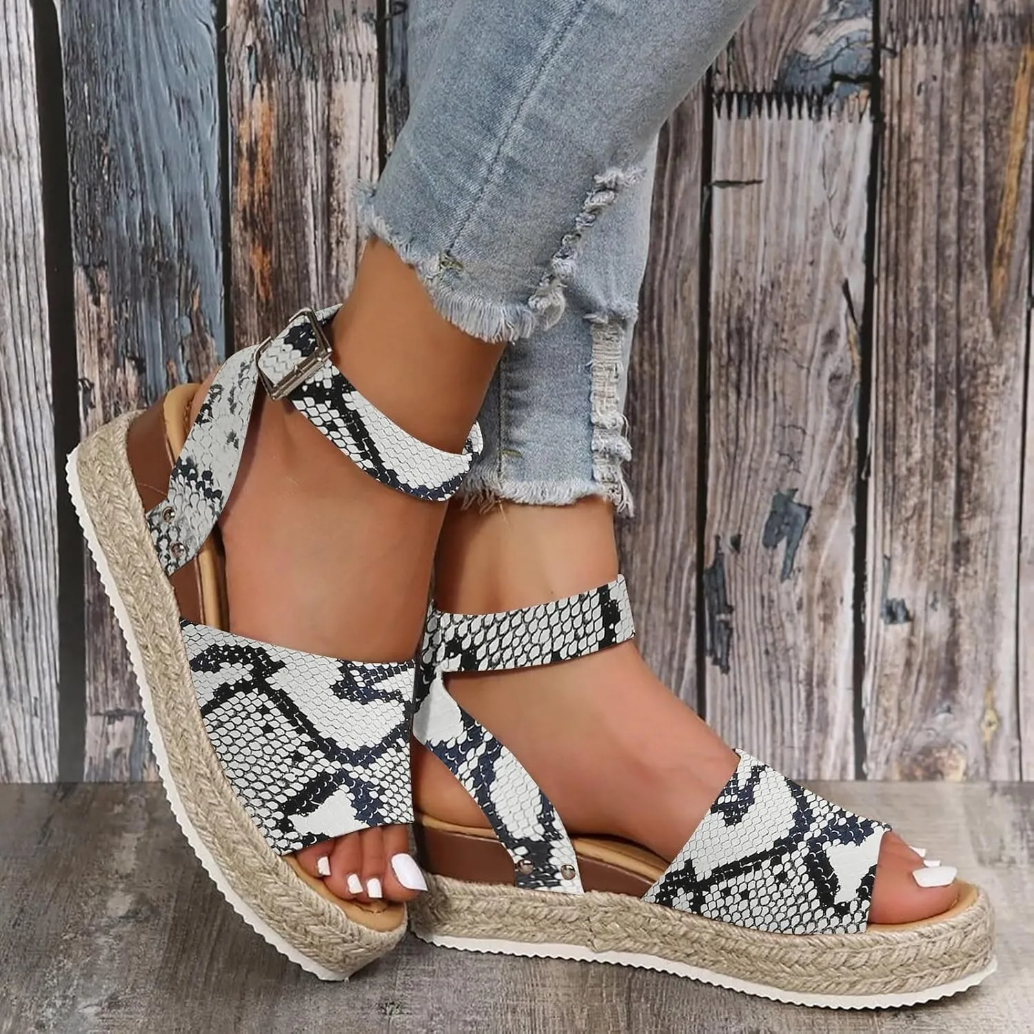 Orthopedic Wedge Sandals for Women 2025 Summer Dressy Flat Open Toe Ankle Strap Espadrilles Boho Comfortable Casual Strappy Slip on Wedges Shoes