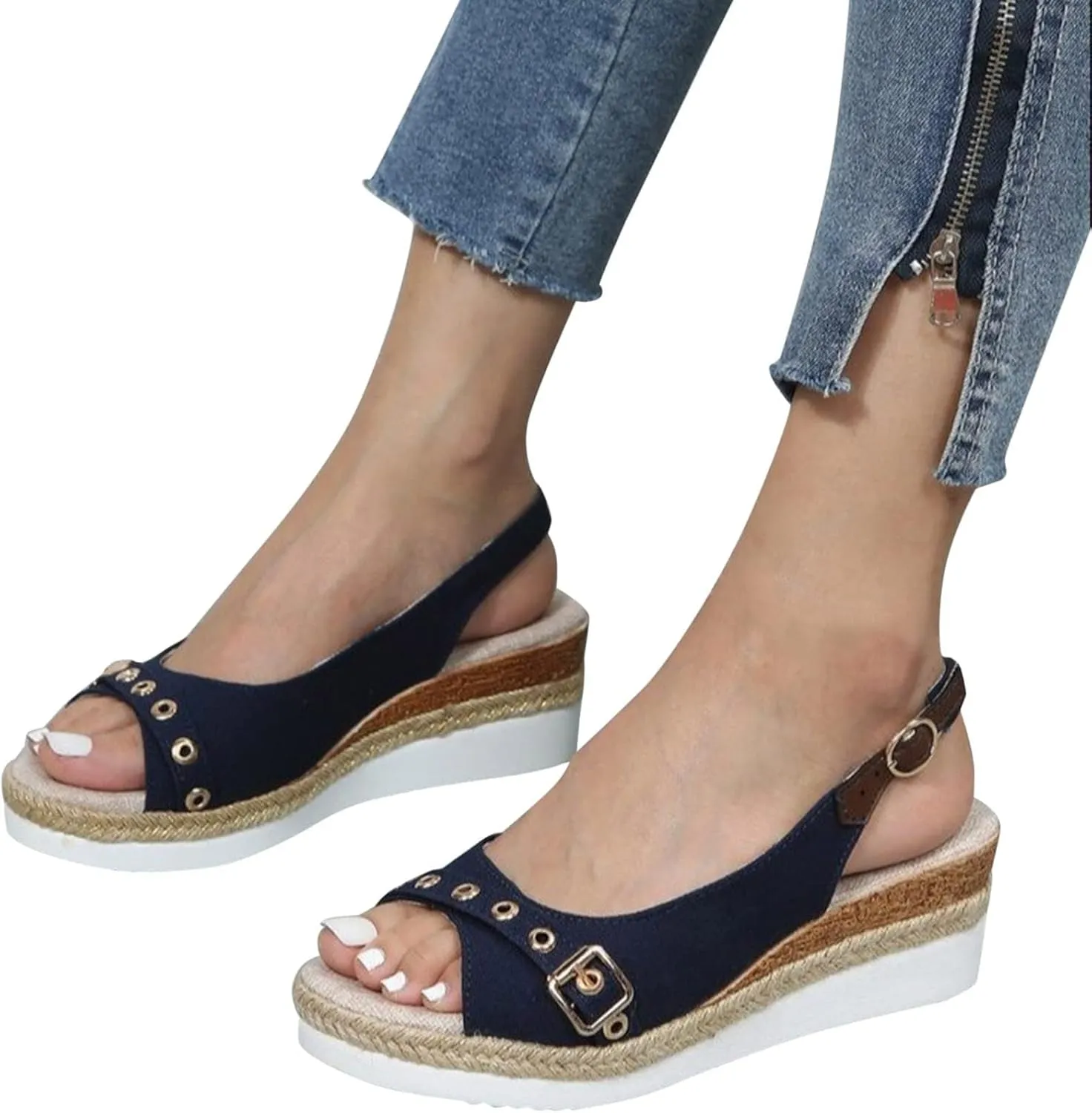 Orthopedic Wedge Straw Sandals for Women Arch Support Trendy Summer Y2K 2025 Spring Buckle Cute Dressy Peep Toe Sole Dress Walking Espadrilles Wedges Heels Open Casual Shoes Vacation