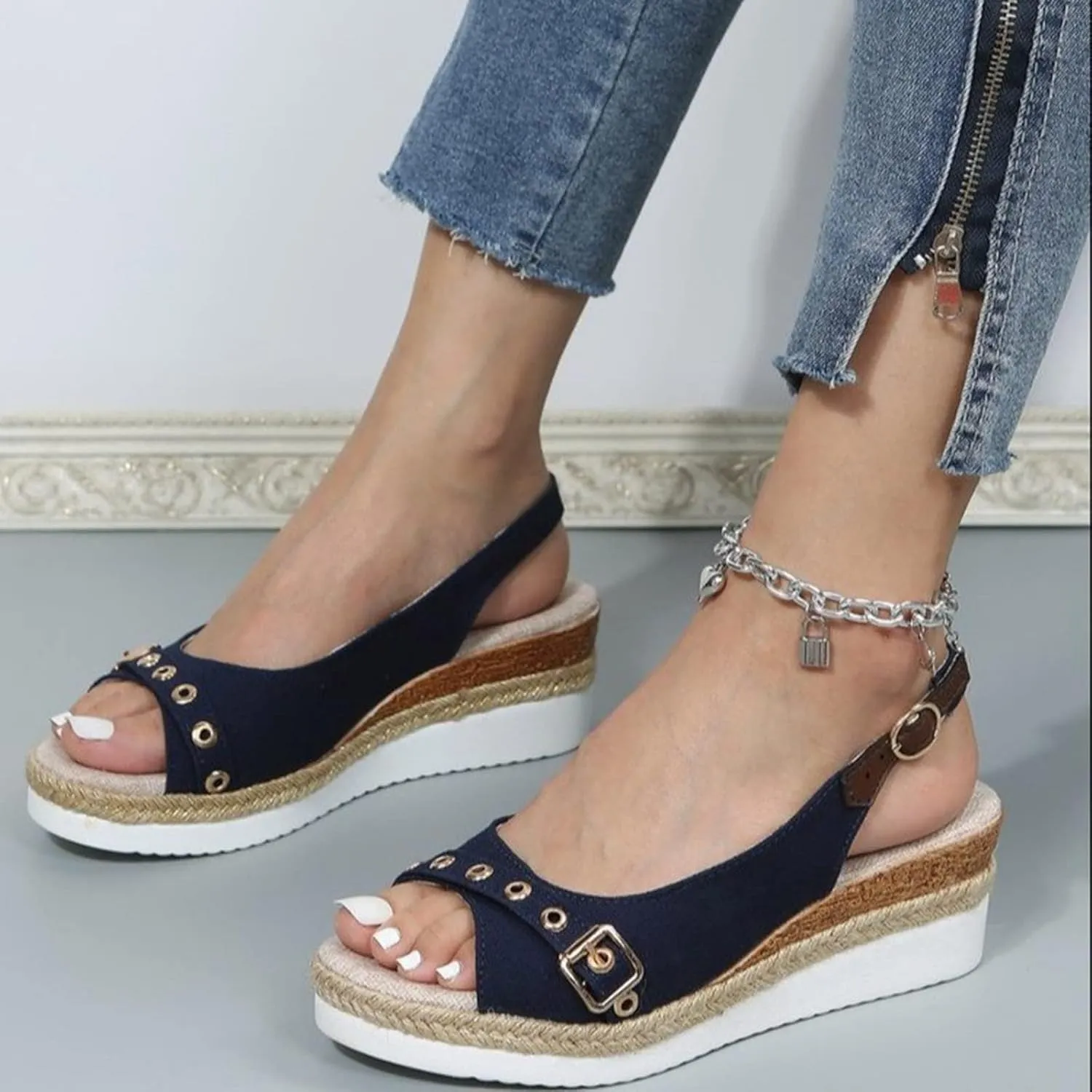 Orthopedic Wedge Straw Sandals for Women Arch Support Trendy Summer Y2K 2025 Spring Buckle Cute Dressy Peep Toe Sole Dress Walking Espadrilles Wedges Heels Open Casual Shoes Vacation