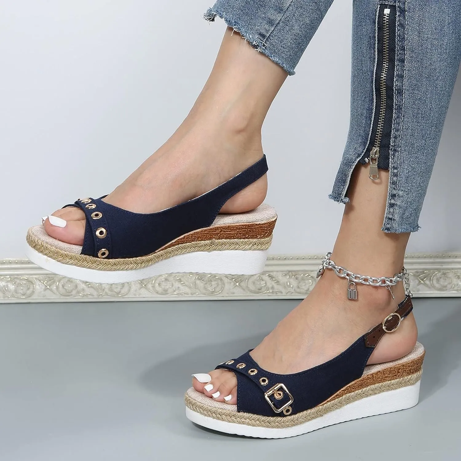 Orthopedic Wedge Straw Sandals for Women Arch Support Trendy Summer Y2K 2025 Spring Buckle Cute Dressy Peep Toe Sole Dress Walking Espadrilles Wedges Heels Open Casual Shoes Vacation