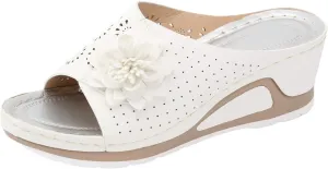 Orthowalkway Platform Sandals Women Wide Width,Vintage Flower Orthopedic Slippers Slip On Wedges Heels Dressy Sandals