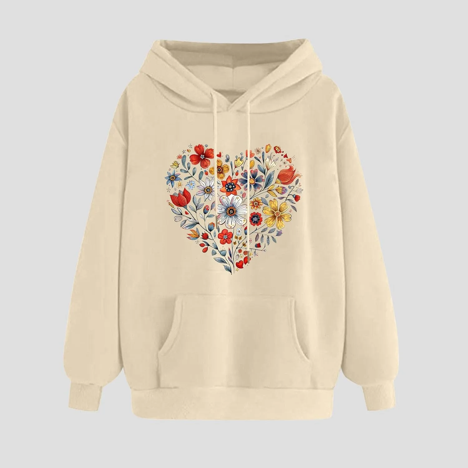 Oversized Sweatshirt for Women Heart Print Hoodie Cute Long Sleeve Sweatshirts Fleece Lined Hoodies with Pocket