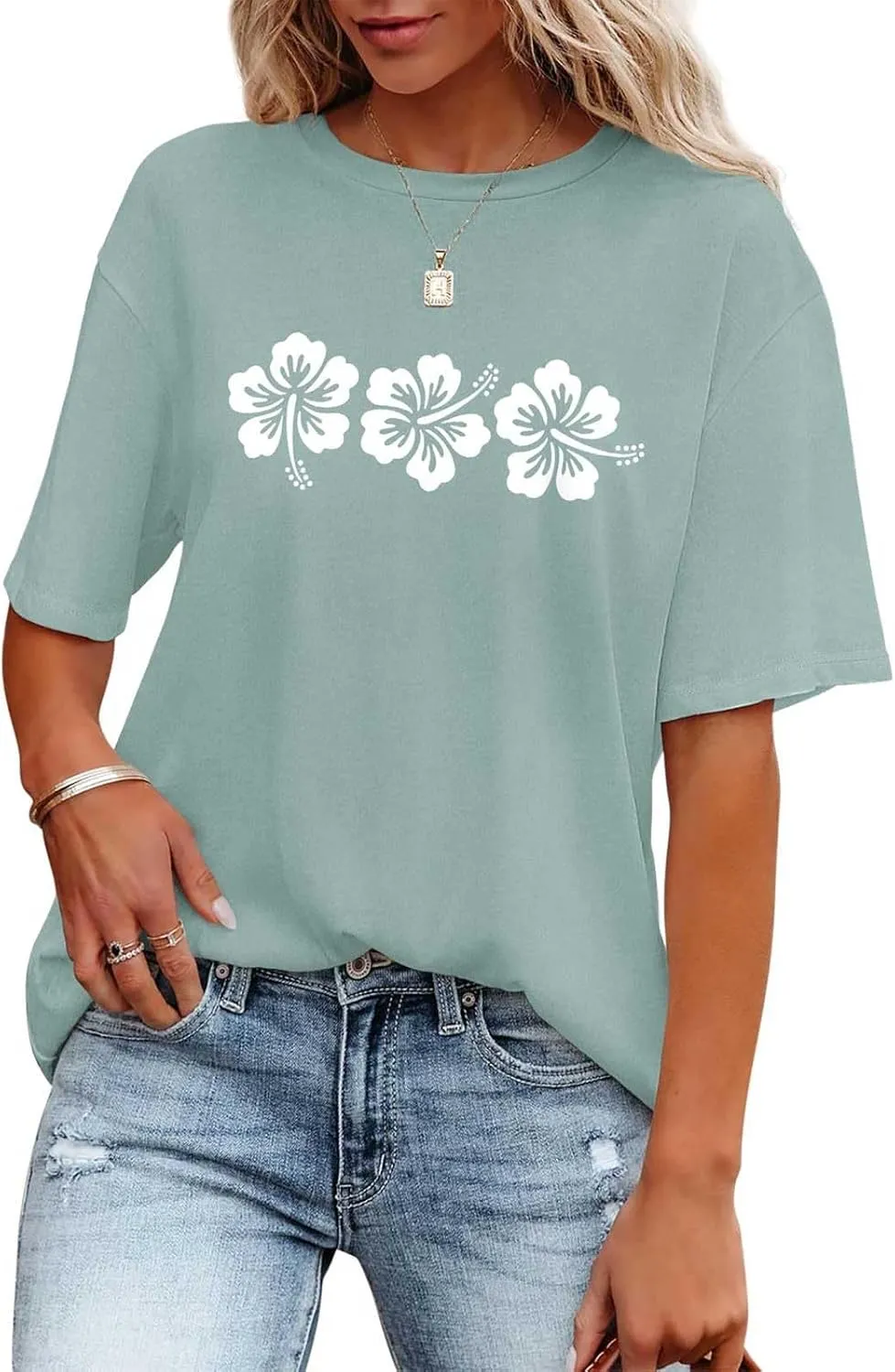 Oversized Tshirts for Women Flower Graphic Tees Short Sleeve Shirts 2025 Summer Casual Loose Fit Beach Tops