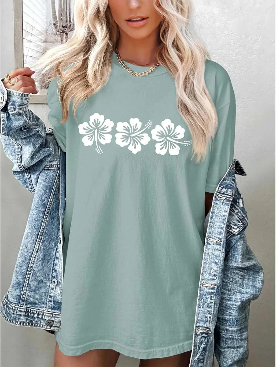 Oversized Tshirts for Women Flower Graphic Tees Short Sleeve Shirts 2025 Summer Casual Loose Fit Beach Tops