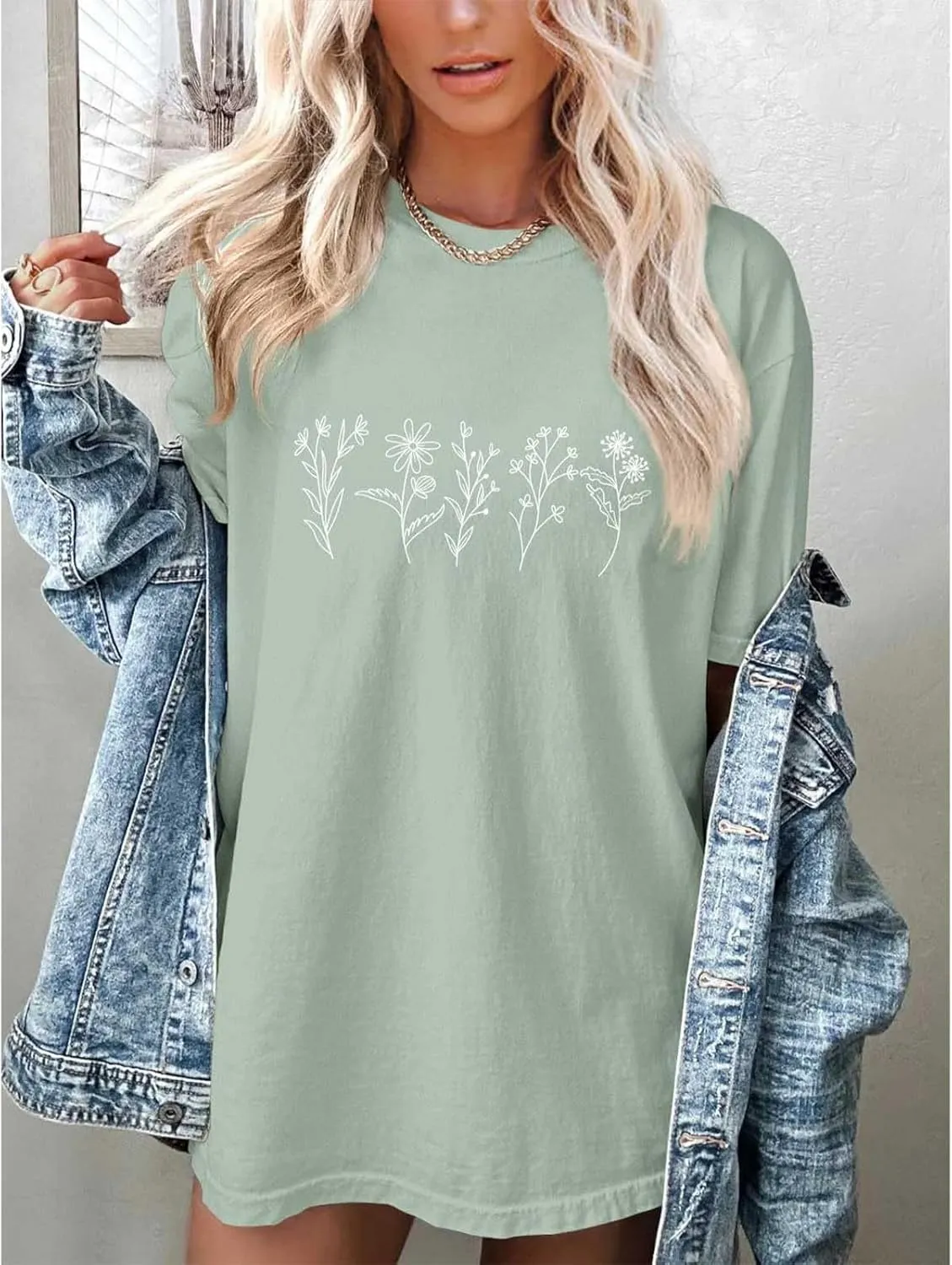 Oversized Tshirts for Women Flower Graphic Tees Short Sleeve Shirts 2025 Summer Casual Loose Fit Beach Tops
