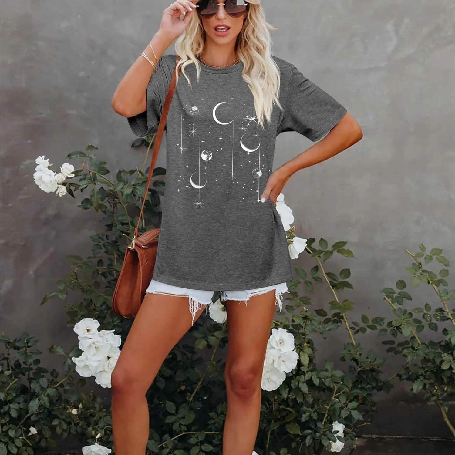 Oversized Tshirts for Women Flower Graphic Tees Short Sleeve Shirts 2025 Summer Casual Loose Fit Beach Tops