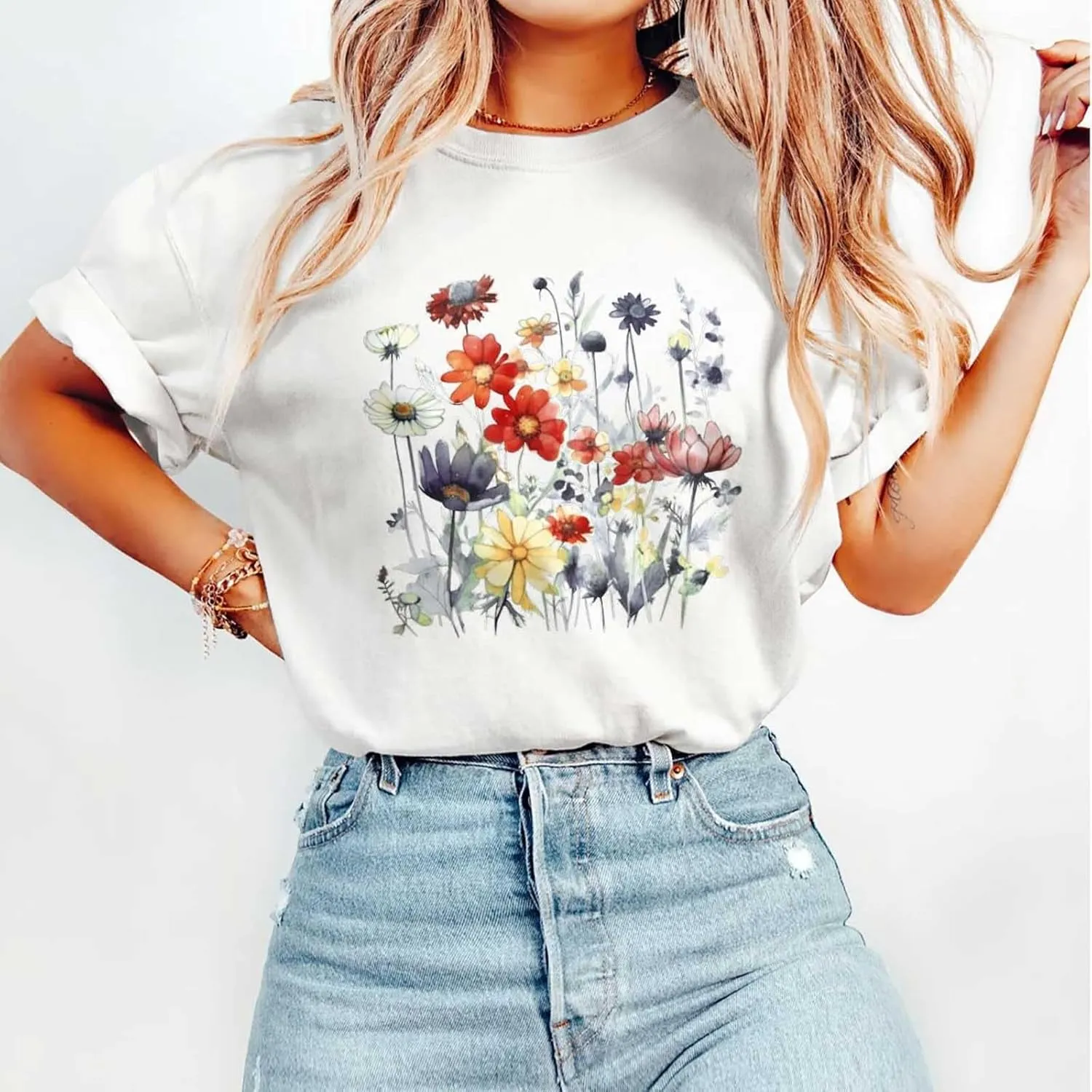 Oversized Tshirts for Women Flower Graphic Tees Short Sleeve Shirts 2025 Summer Casual Loose Fit Beach Tops