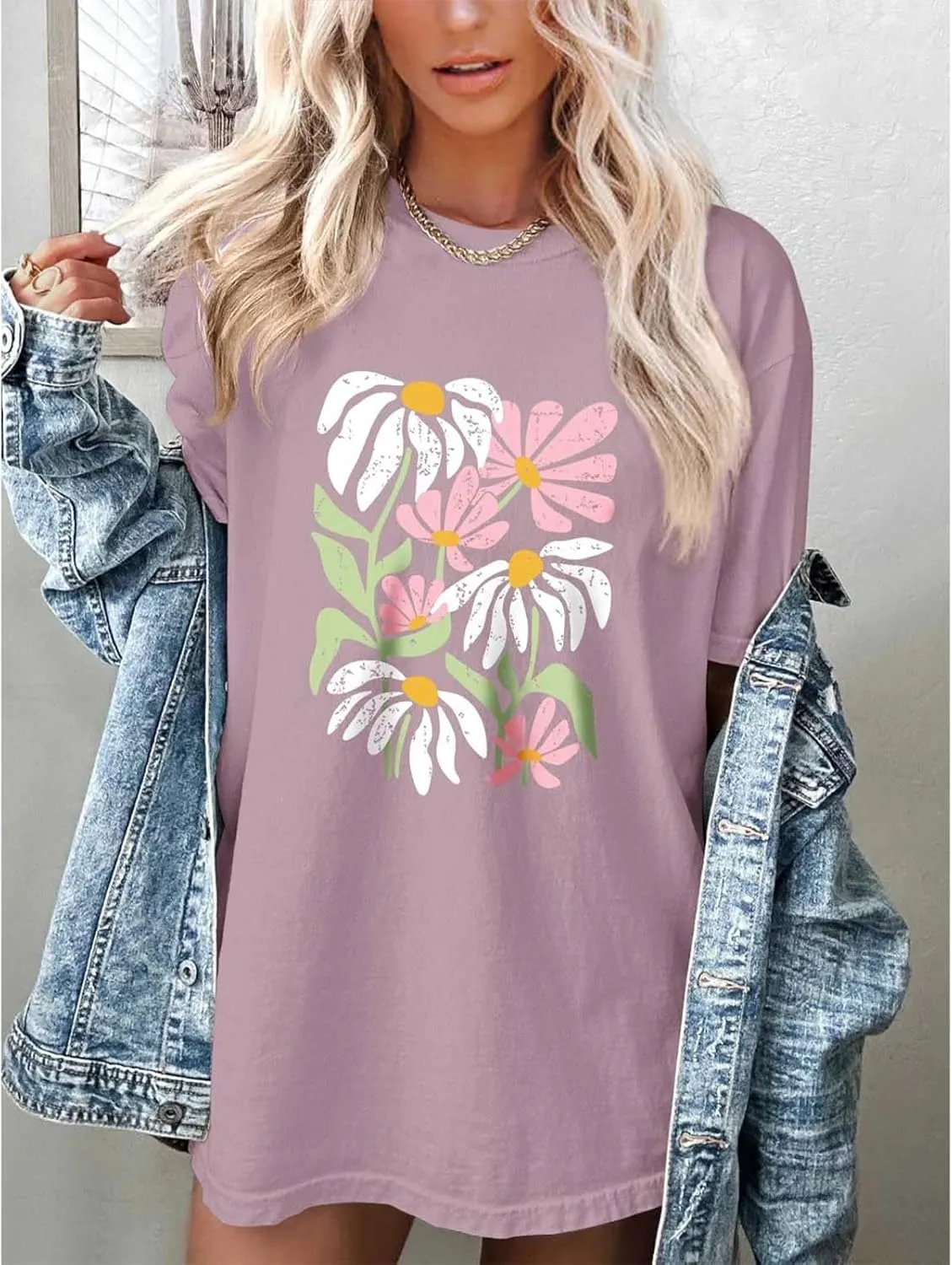 Oversized Tshirts for Women Flower Graphic Tees Short Sleeve Shirts 2025 Summer Casual Loose Fit Beach Tops