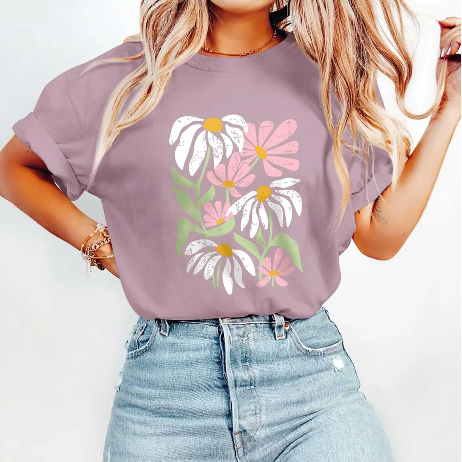 Oversized Tshirts for Women Flower Graphic Tees Short Sleeve Shirts 2025 Summer Casual Loose Fit Beach Tops