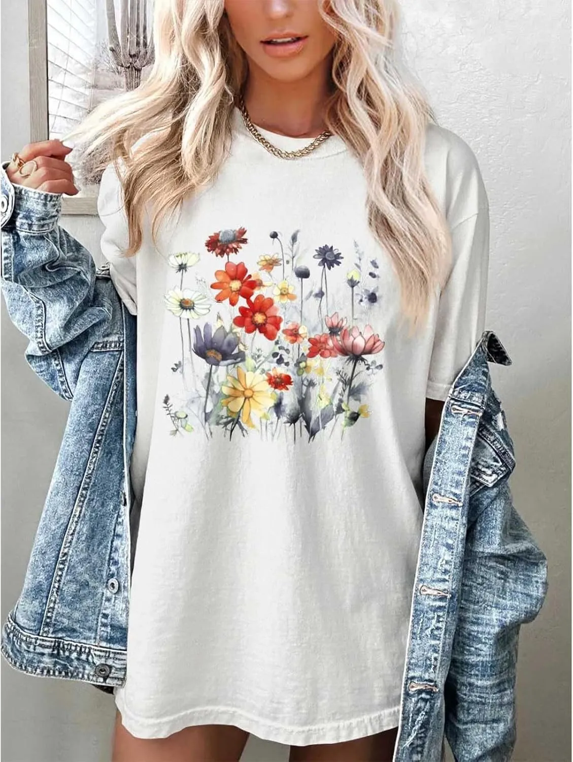 Oversized Tshirts for Women Flower Graphic Tees Short Sleeve Shirts 2025 Summer Casual Loose Fit Beach Tops
