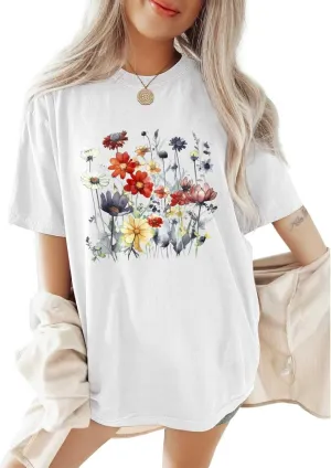 Oversized Tshirts for Women Flower Graphic Tees Short Sleeve Shirts 2025 Summer Casual Loose Fit Beach Tops