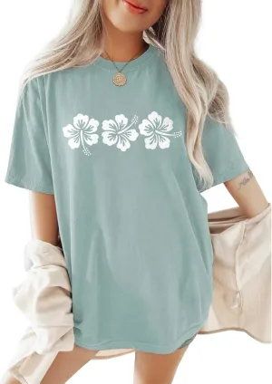 Oversized Tshirts for Women Flower Graphic Tees Short Sleeve Shirts 2025 Summer Casual Loose Fit Beach Tops