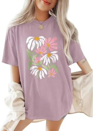 Oversized Tshirts for Women Flower Graphic Tees Short Sleeve Shirts 2025 Summer Casual Loose Fit Beach Tops