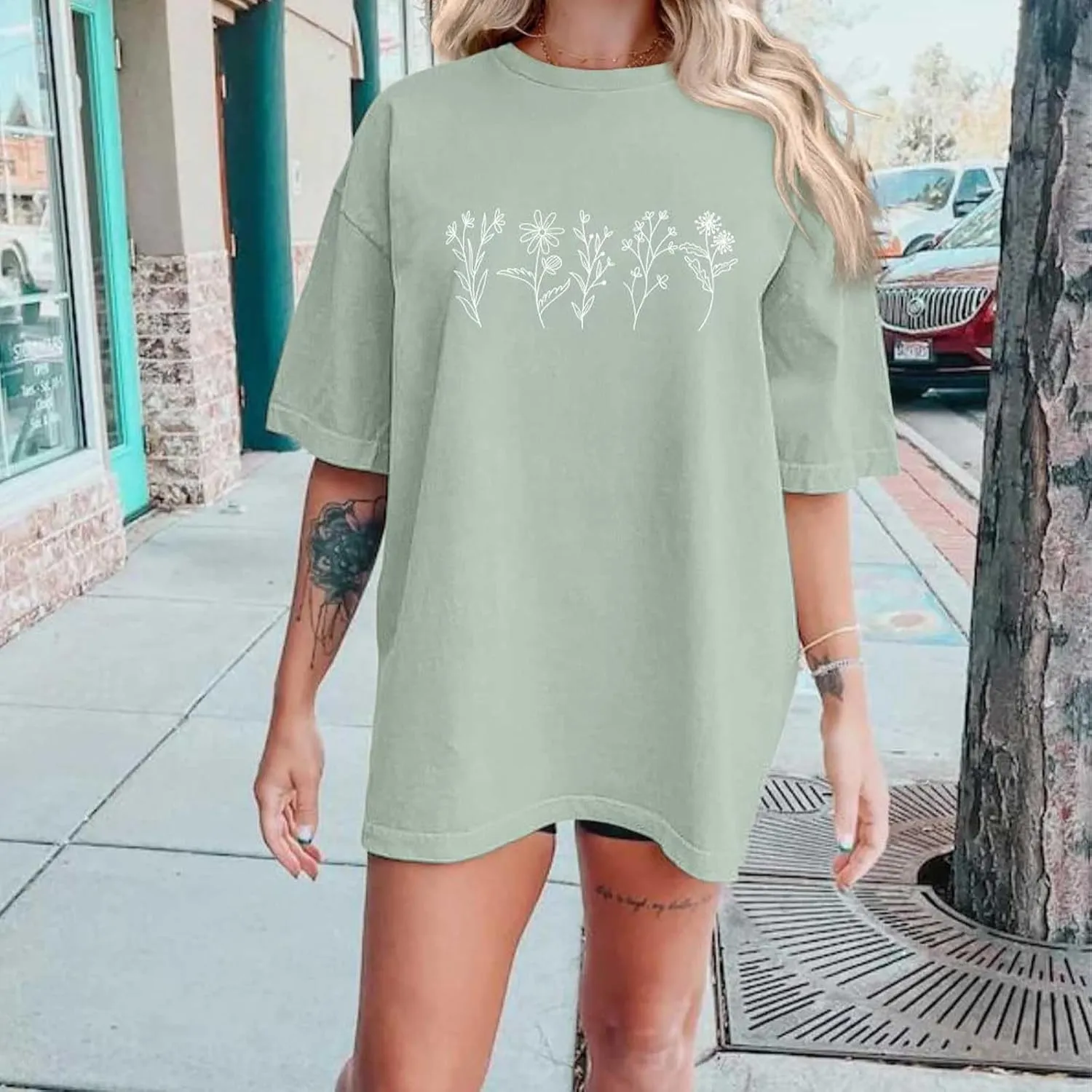 Oversized Tshirts for Women Flower Graphic Tees Short Sleeve Shirts 2025 Summer Casual Loose Fit Beach Tops