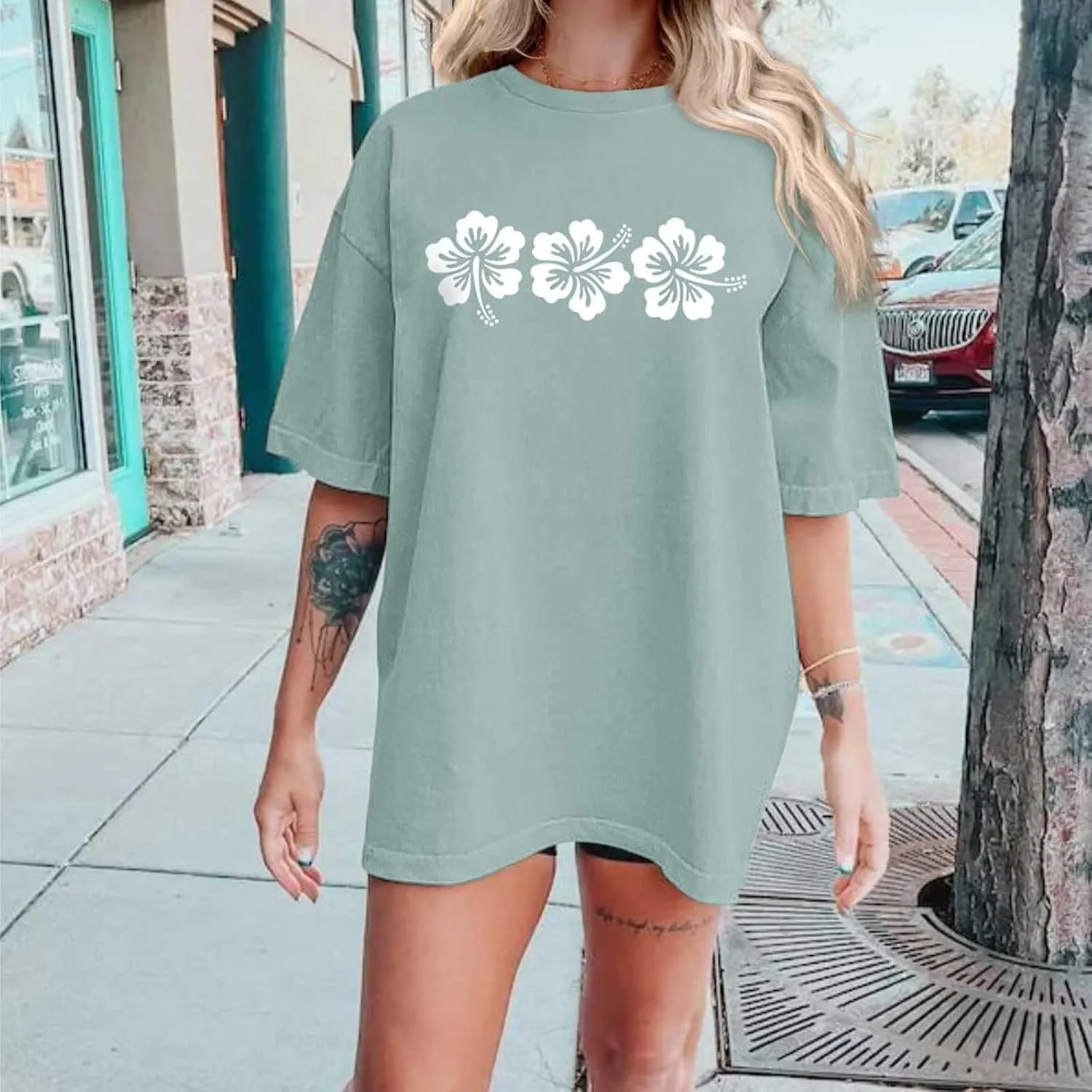 Oversized Tshirts for Women Flower Graphic Tees Short Sleeve Shirts 2025 Summer Casual Loose Fit Beach Tops